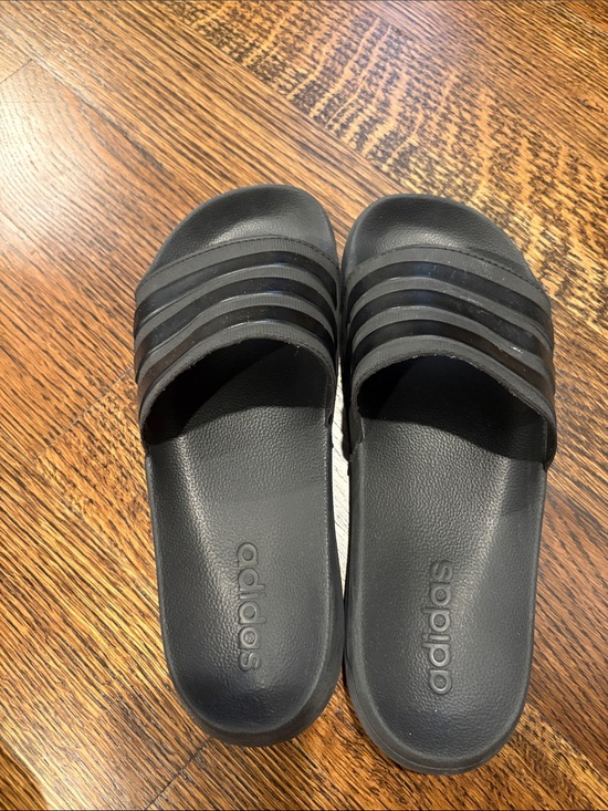 adidas Black Triple-Strip Slide Sandals. Size 8